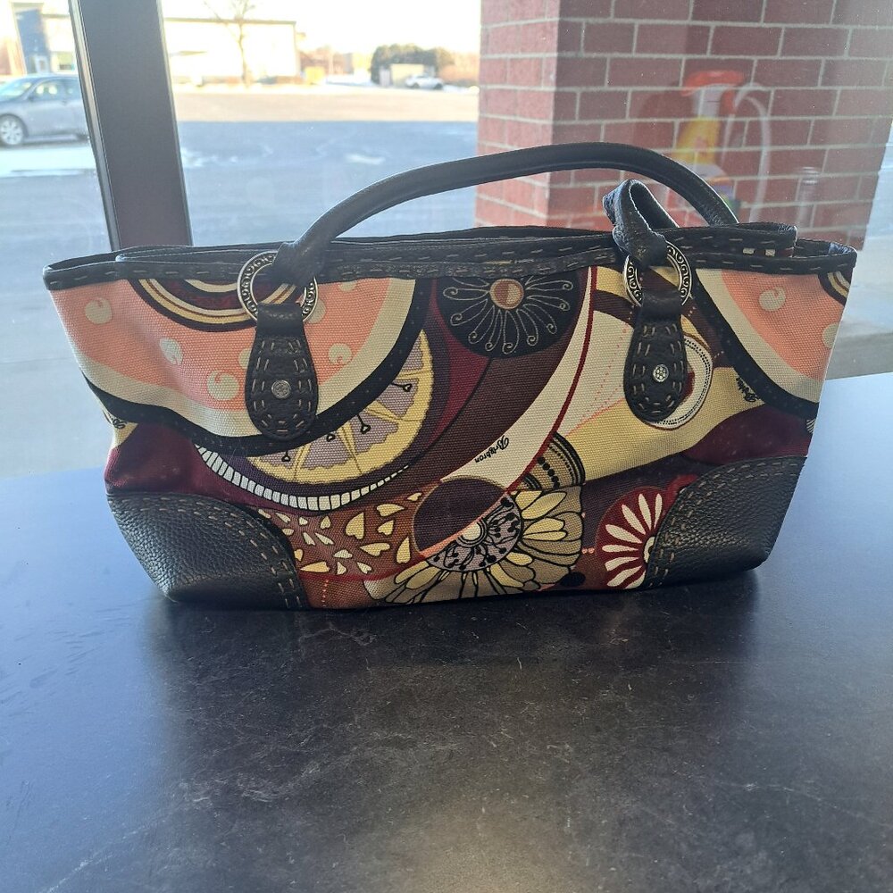 Brighton Handbag Canvas Floral Colorful Shoulder Bag Heart Charm Purse